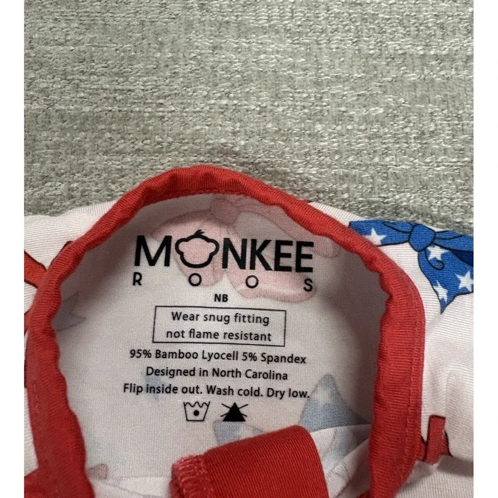 Monkeeroos Red White Blue Bows Bamboo Pajama Zippy Size Newborn NWOT